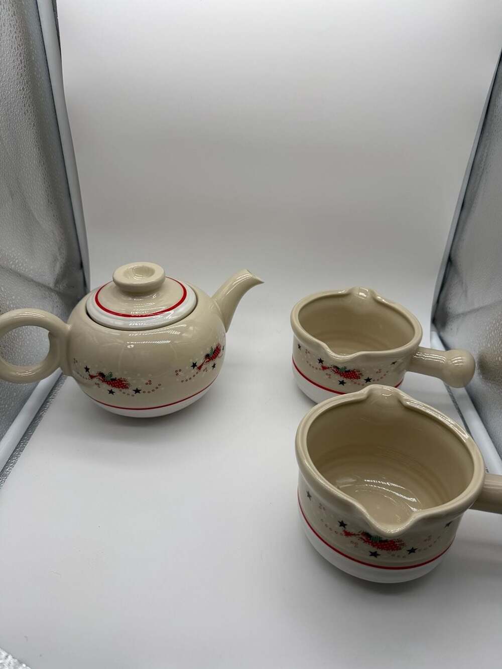 Epoch  Nova Black Angel Christmas Coffee/Tea Pot and 2  soup crocks